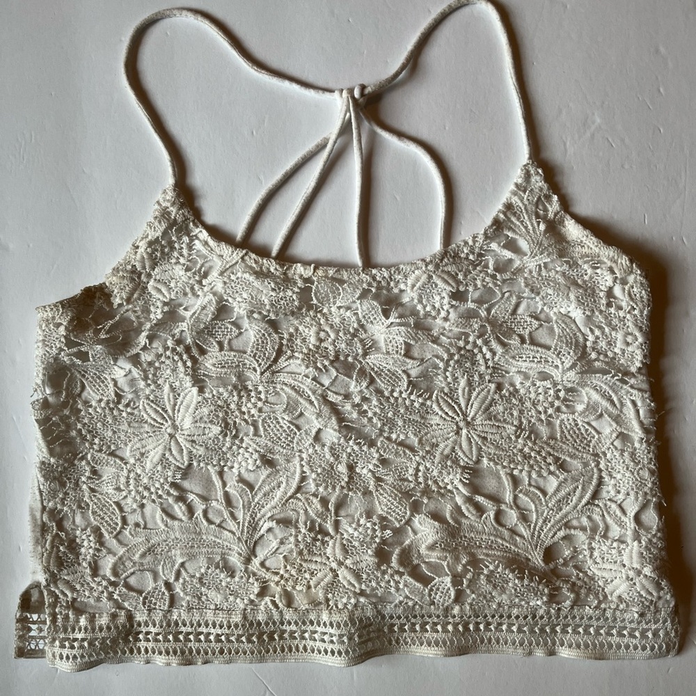 White crop top with crochet like front